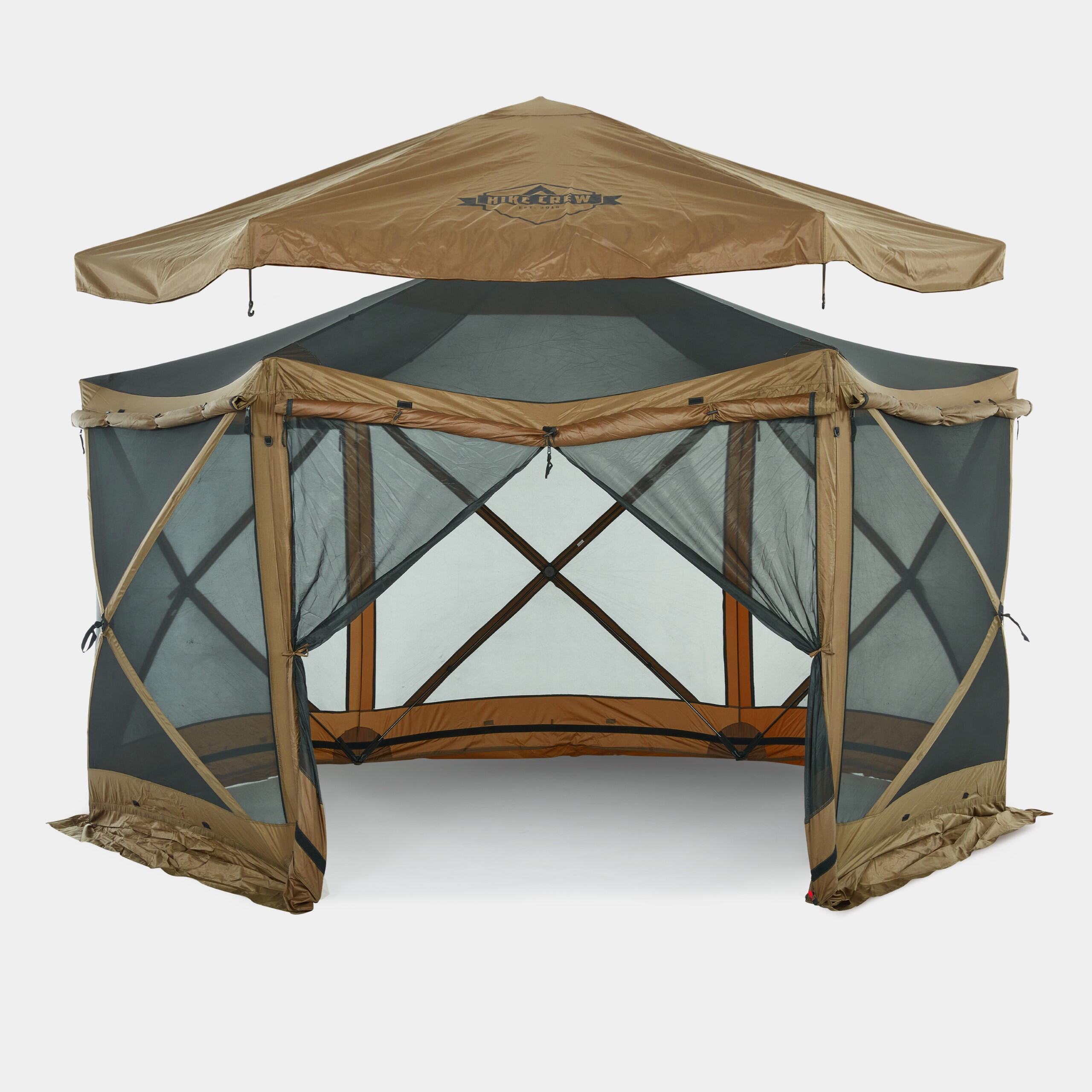 screened tent for camping 13’ x 13’ Screened Roof Pop Up Gazebo Tent, 6-Side Outdoor Camping Canopy Shelter Green