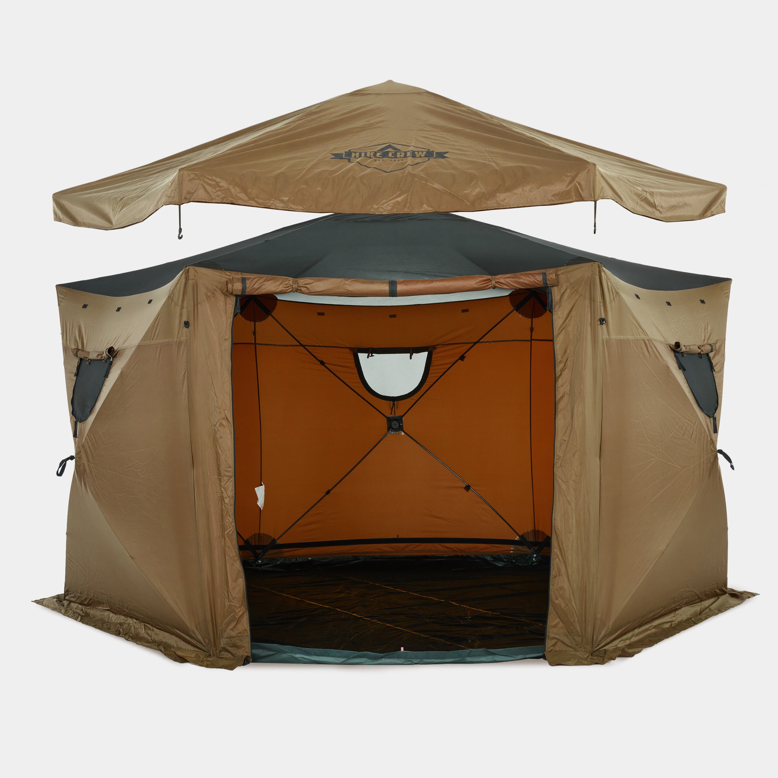crew tent 13’ x 13’ Waterproof Pop-Up Gazebo Tent, 6-Sided Outdoor Tent Canopy w/Floor and More Green