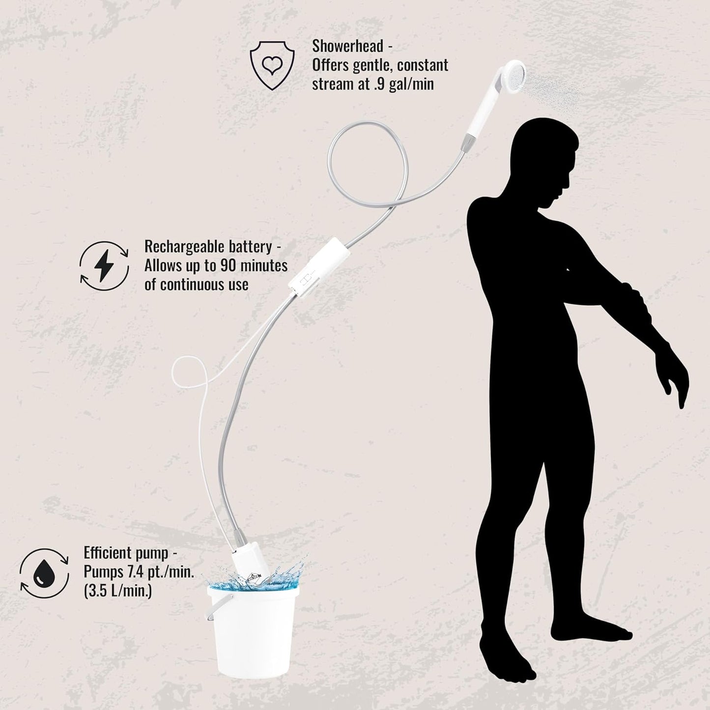 Hike Crew Portable Battery-Operated Shower with LED Light and Adjustable Showerhead