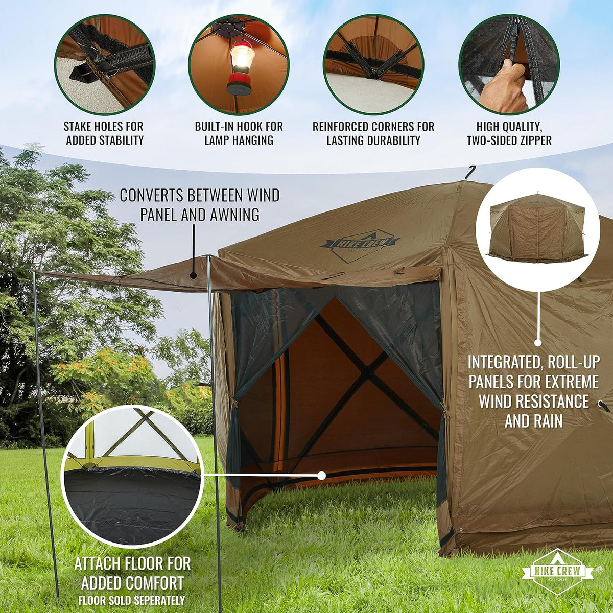 thumbnail image 2 of Pop Up 6-Sided Gazebo Tent – 12x12 Ft Green Camping Canopy With Sun Shelter 2 of 6