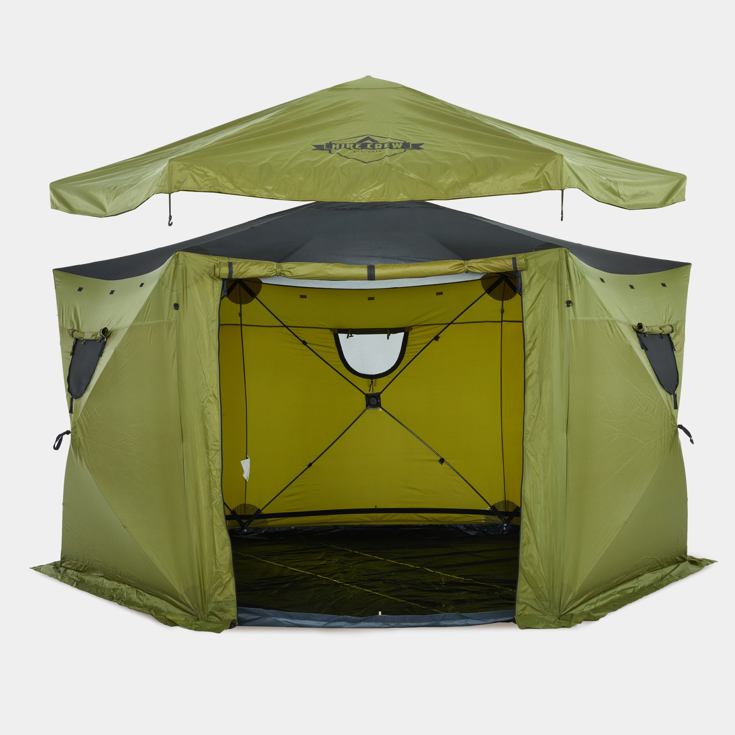 camping gazebo tent 13’ x 13’ Waterproof Pop-Up Gazebo Tent, 6-Sided Outdoor Tent Canopy w/Floor and More Green