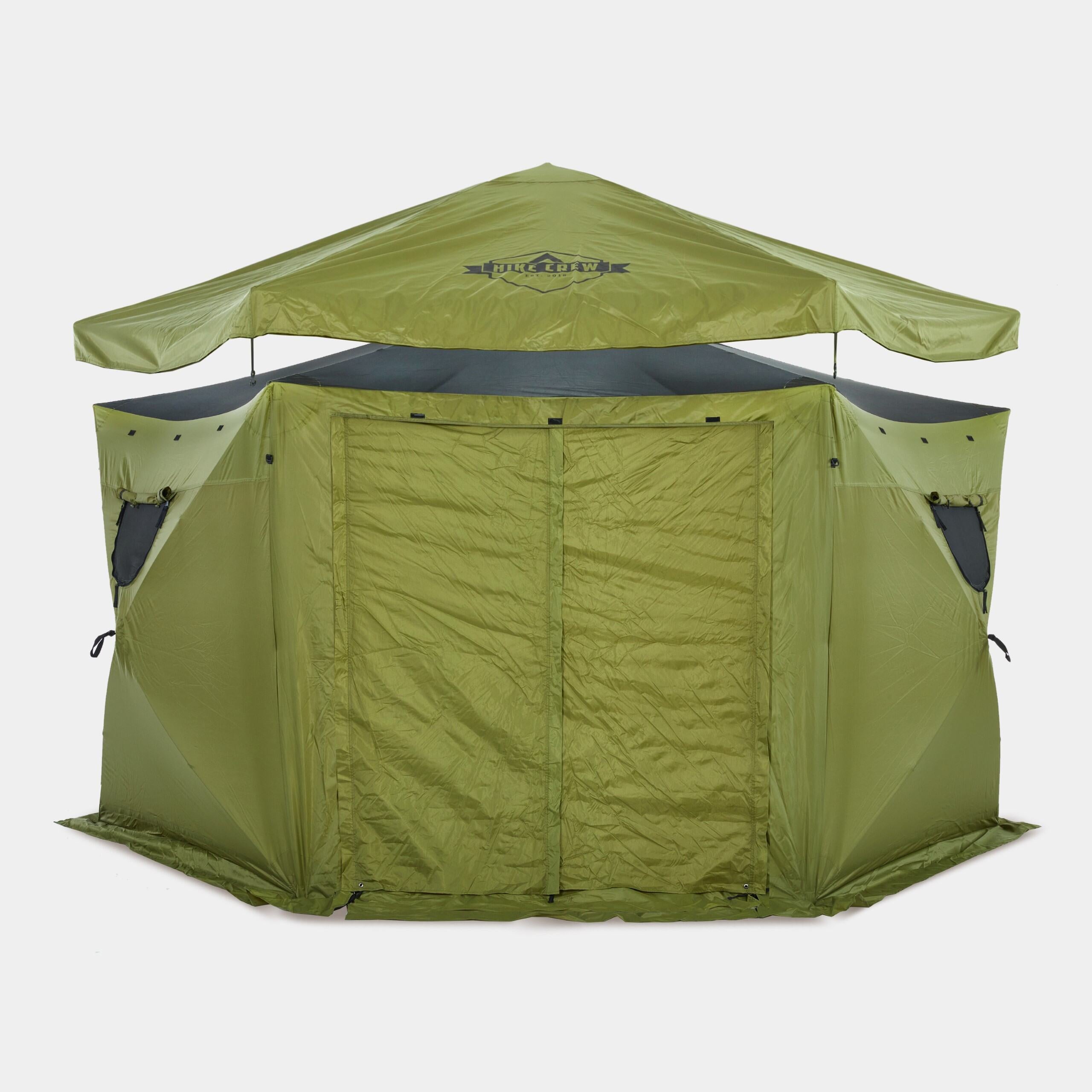 tent gazebo camping 13’ x 13’ Waterproof Pop-Up Gazebo Tent, 6-Sided Outdoor Tent Canopy w/Floor and More Green
