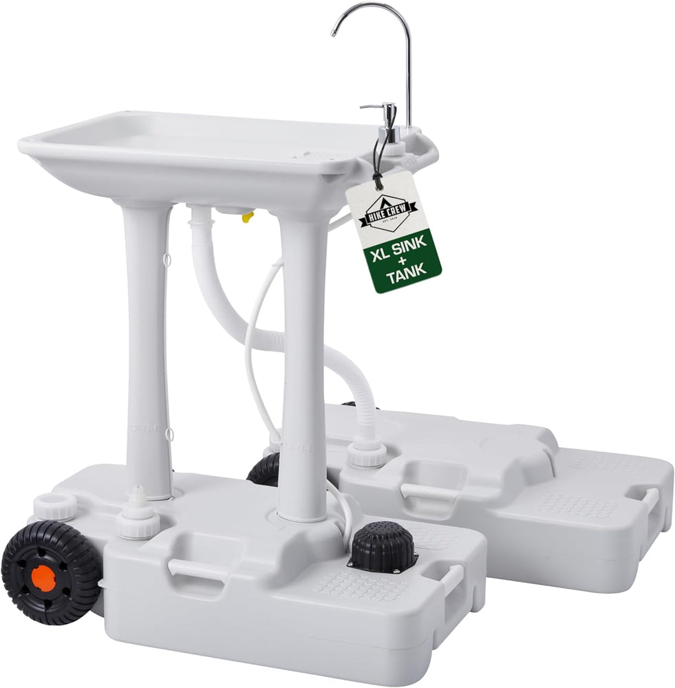 XL Portable Camping Sink & Waste Tank, 8 Gal Portable Hand Washing Station with 10 Gal Waste Tank