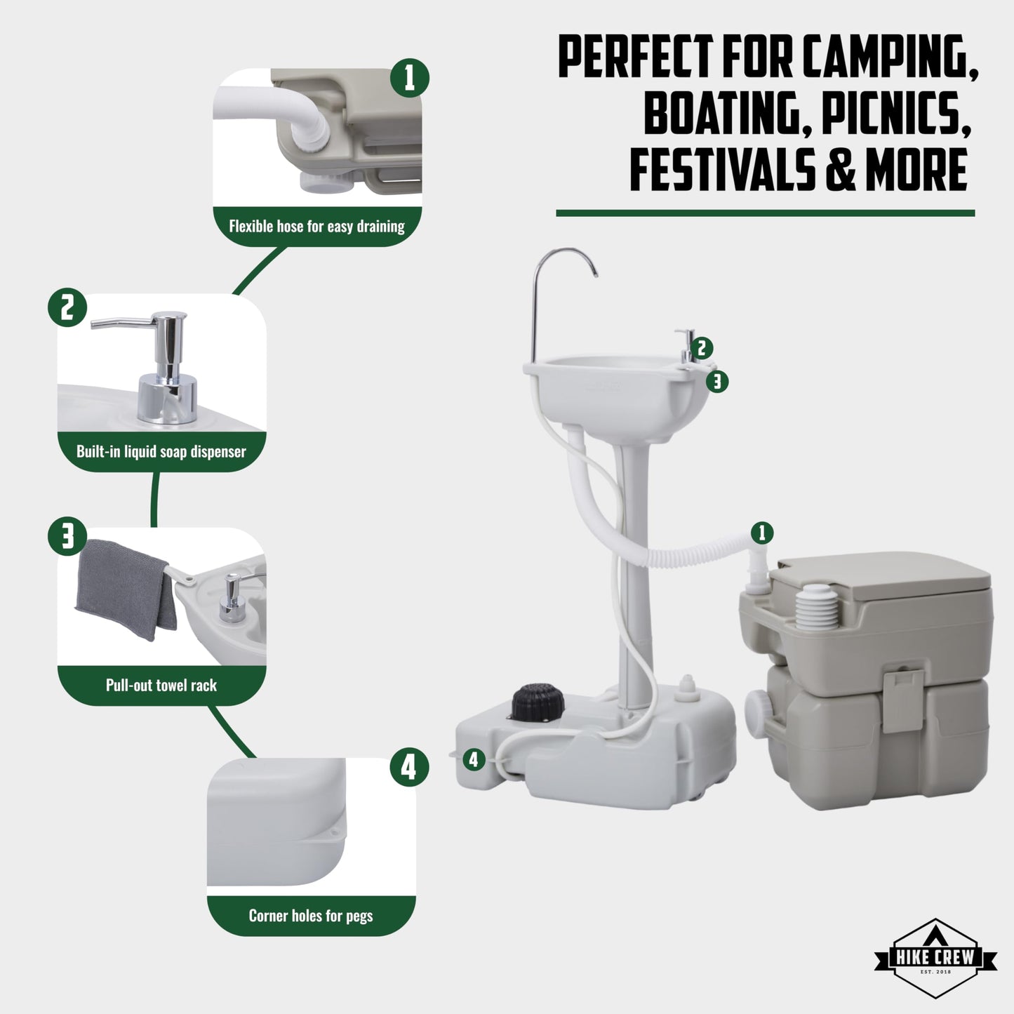 Portable Sink & Portable Toilet for Camping, with 4.5 Gal Capacity & 5 Gal Waste Tank