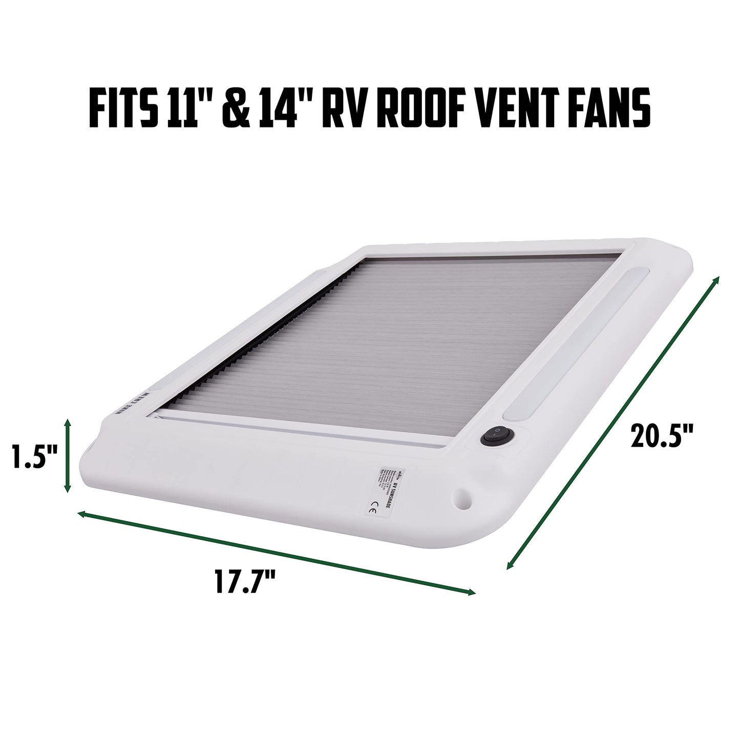 RV Vent Shade with Built-In LED Light - Blocks UV Sunlight and Heat, Fits 11 and 14 Inch RV Fans, Easy Installation