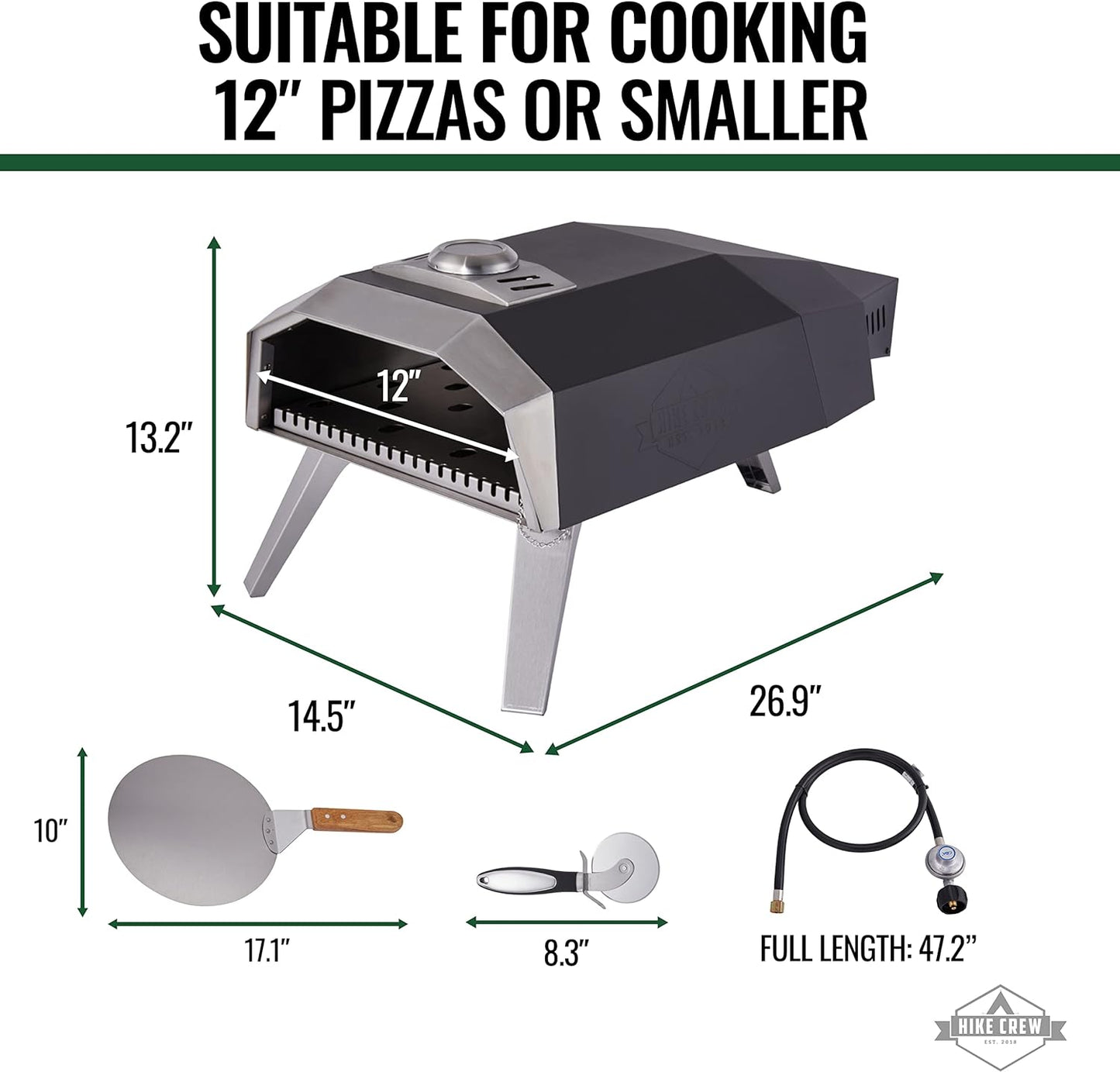 12” Outdoor Propane Pizza Oven, Portable Pizza Maker W/Control Knob, Thermometer and More