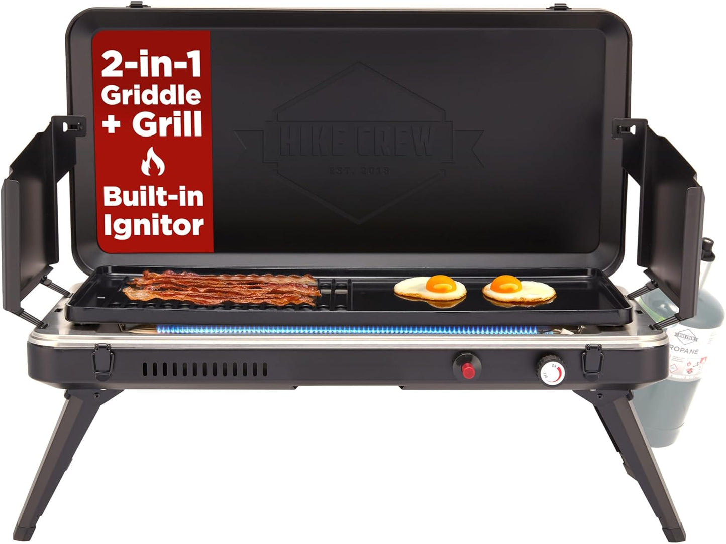 Hike Crew Gas Camping Grill – 13,000 BTU Portable Propane Stove for Camping, Hiking & Camp Kitchens