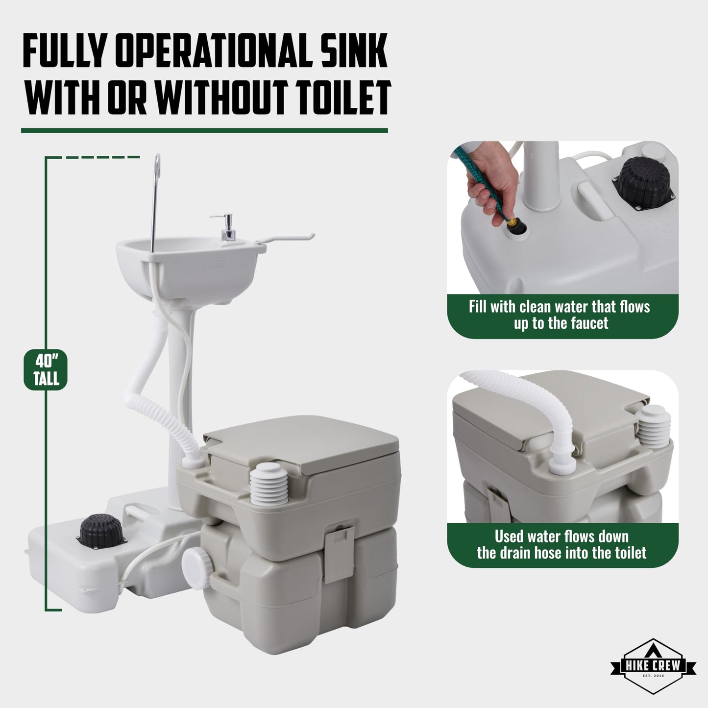 Portable Sink & Portable Toilet for Camping, with 4.5 Gal Capacity & 5 Gal Waste Tank