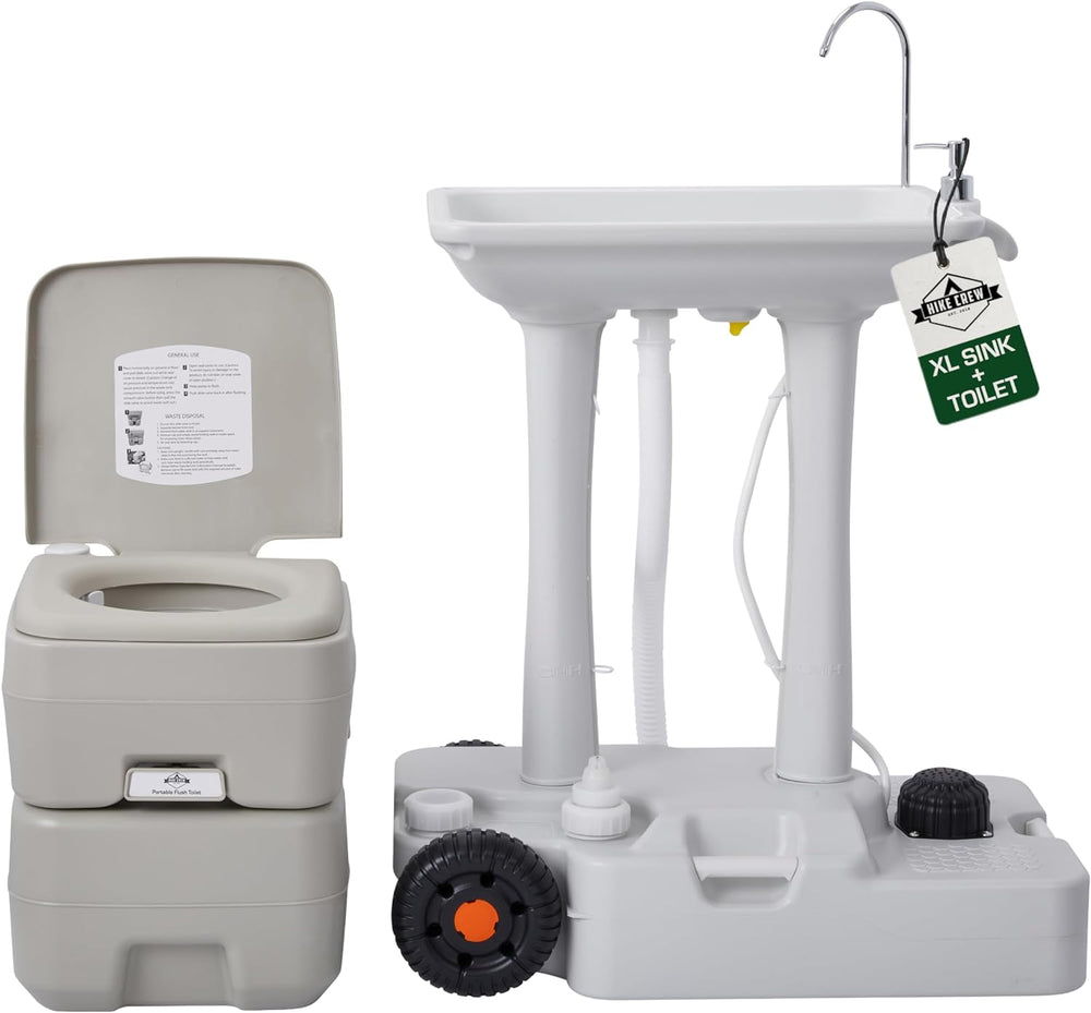 XL Portable Camping Sink & Camping Toilet, 8 Gal Camping Sink Station w/5 Gal Waste Tank