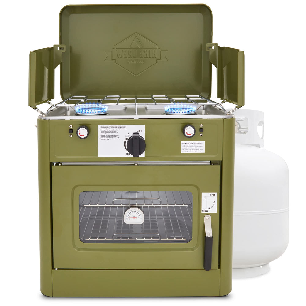 Gas Camping Oven, Portable Camping Stove & Oven with Dual Burners Propane Stove