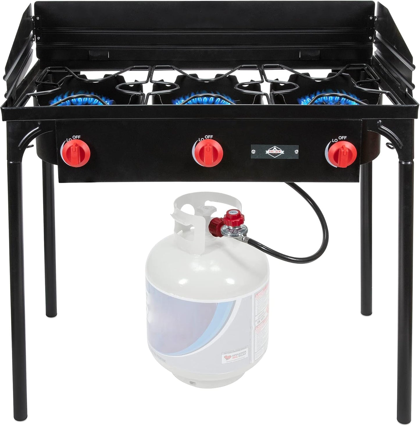 225,000 BTU Portable Gas Stove with 3 Burners, Legs, Wind Panels & Temperature Control
