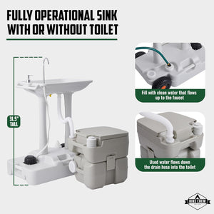 XL Portable Camping Sink & Camping Toilet, 8 Gal Camping Sink Station w/5 Gal Waste Tank