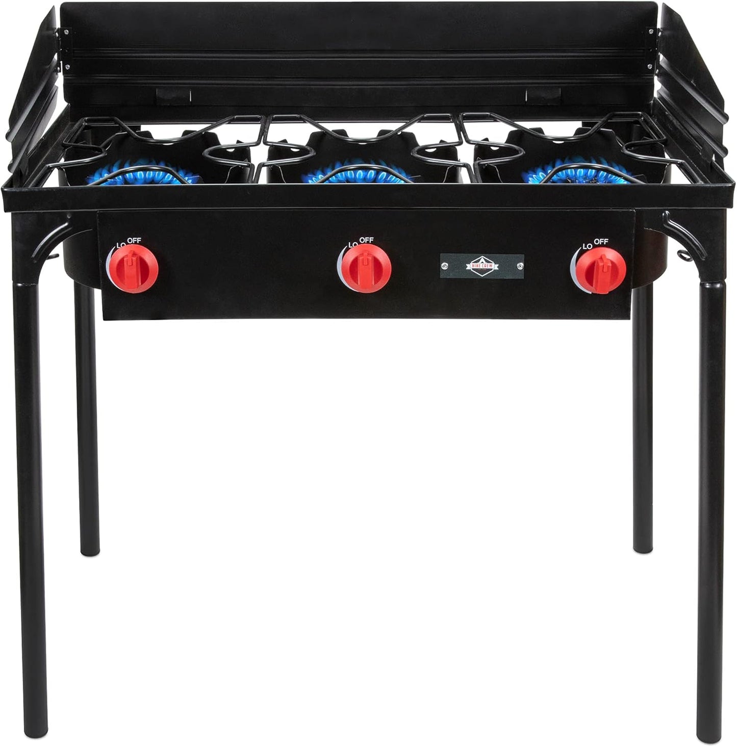 225,000 BTU Portable Gas Stove with 3 Burners, Legs, Wind Panels & Temperature Control