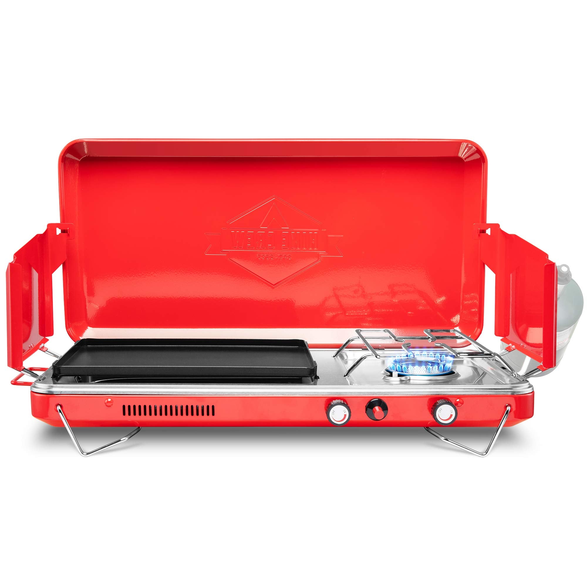 2 in 1 Camping Portable Propane Stove with Grill and Integrated