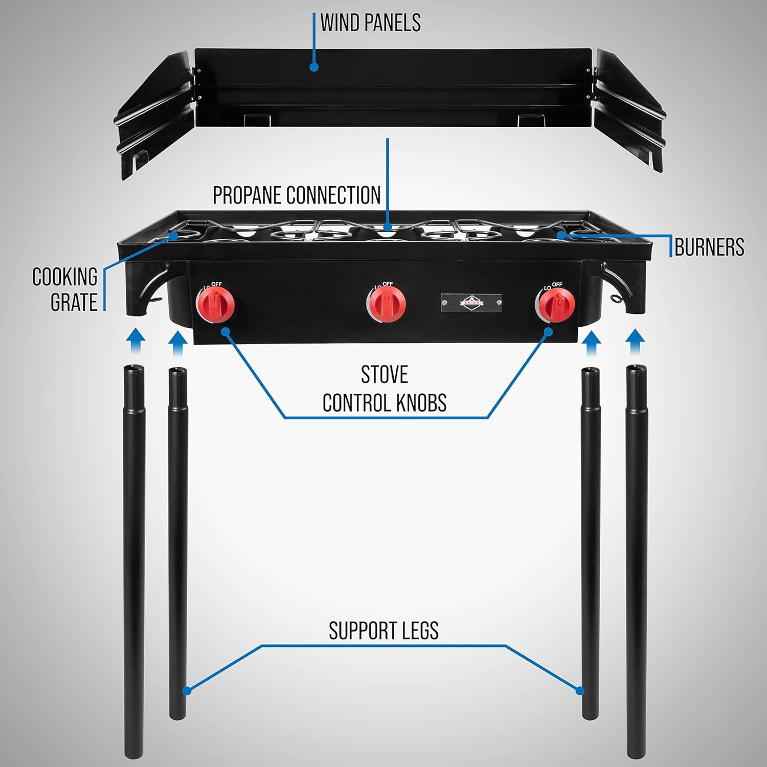 Hike Crew Cast Iron Portable 3 Burner Outdoor Camping Gas Stove Hike Crew Cast Iron Portable 3 Burner Outdoor Camping Gas Stove