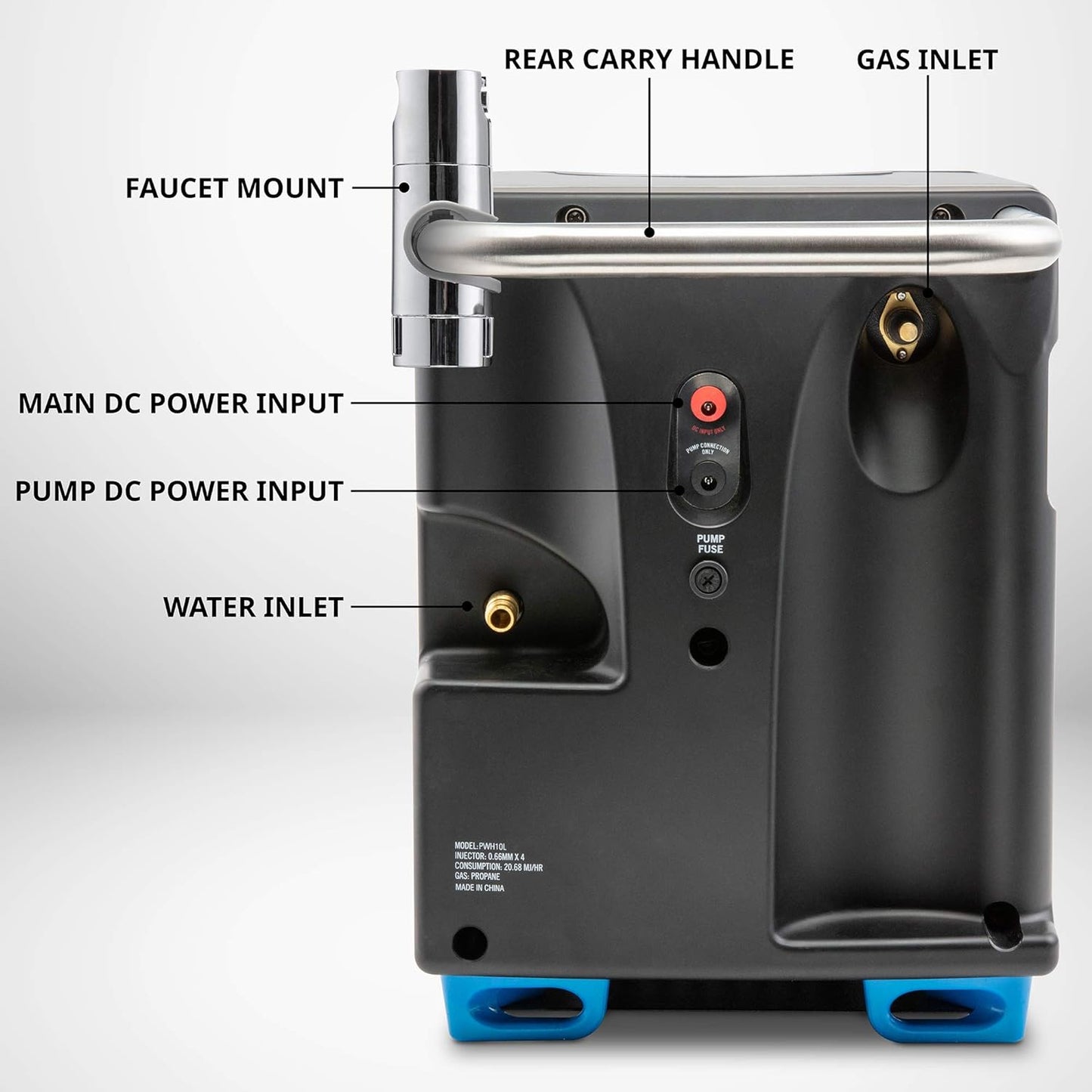 Portable Propane Water Heater and Shower Pump with Built-In Battery, Safety Shutoff and Case