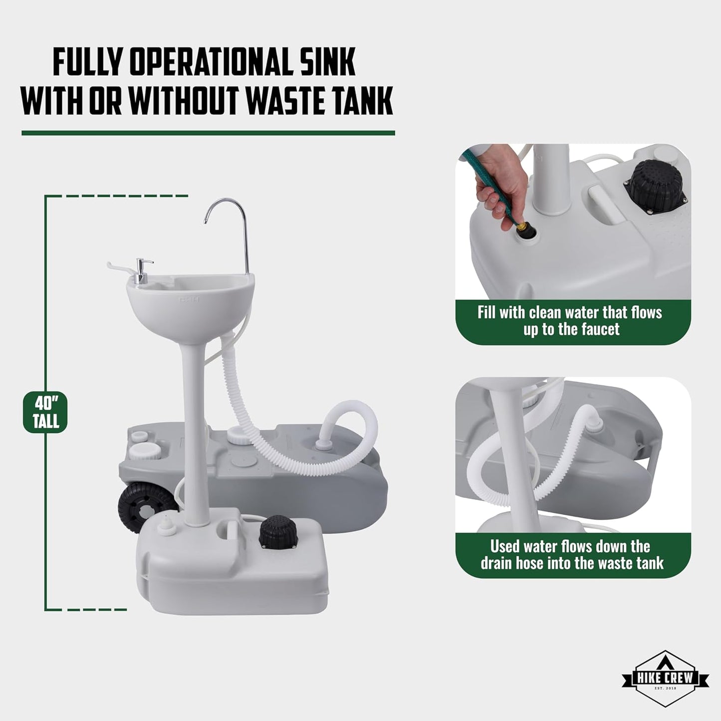 Portable Camping Sink & Waste Tank, 4.5 Gal Portable Hand Washing Station with 10 Gal Waste Tank