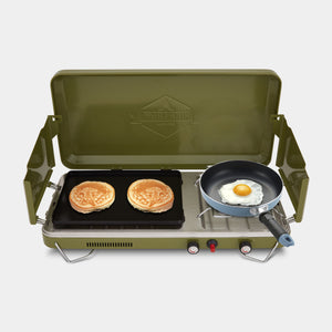 2-in-1 Camping Portable Propane Stove with Grill and Integrated Igniter