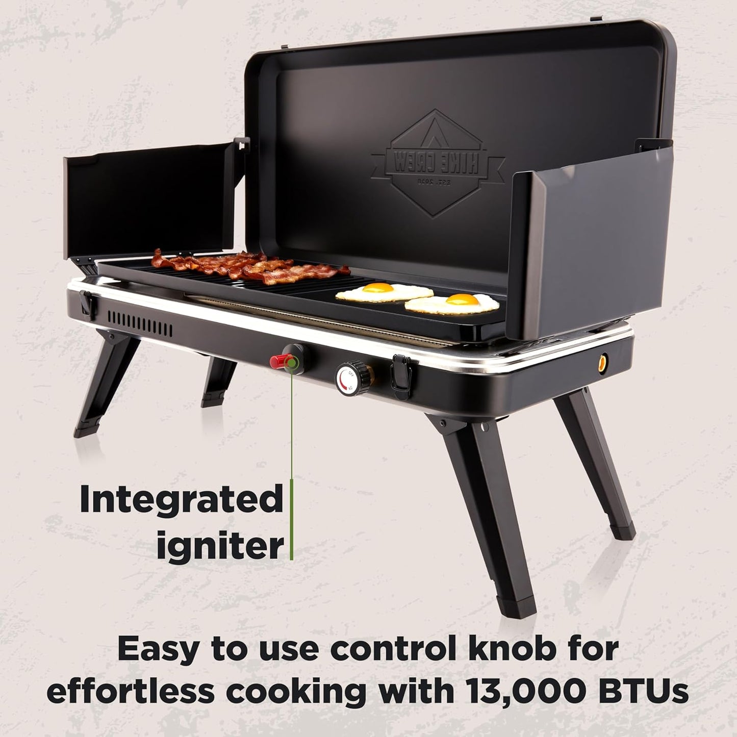 Hike Crew Gas Camping Grill – 13,000 BTU Portable Propane Stove for Camping, Hiking & Camp Kitchens
