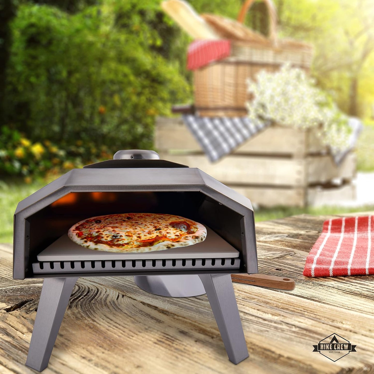 12” Outdoor Propane Pizza Oven, Portable Pizza Maker W/Control Knob, Thermometer and More