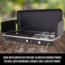 Load image into Gallery viewer, 2-in-1 Camping Portable Propane Stove with Grill and Integrated Igniter
