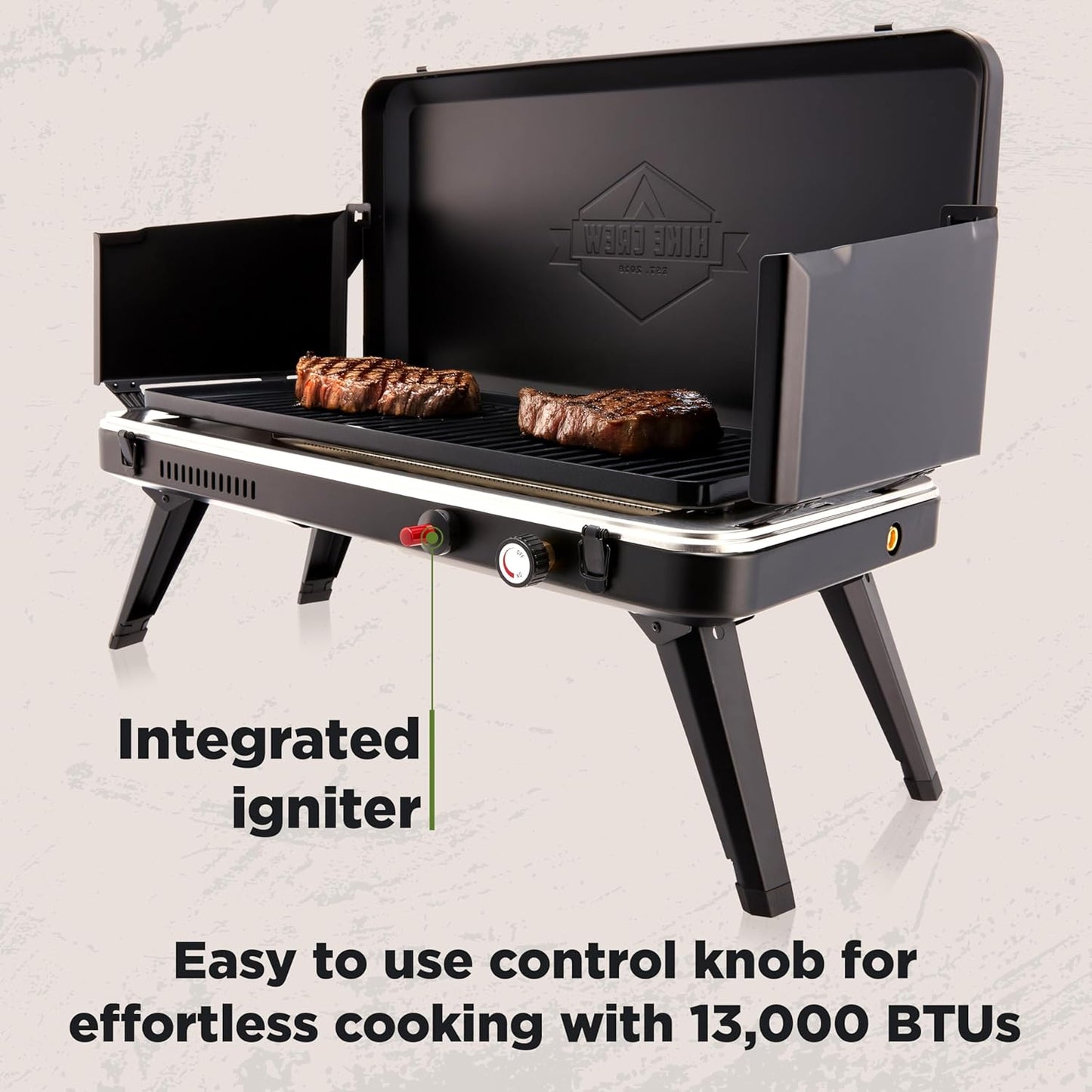 Hike Crew Gas Camping Grill – 13,000 BTU Portable Propane Stove for Camping, Hiking & Camp Kitchens
