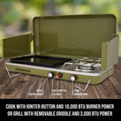 2-in-1 Camping Portable Propane Stove with Grill and Integrated Igniter