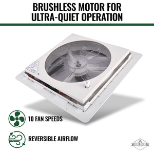 16” RV Roof Vent Fan, 12V 10-Speed RV Fan with LED Light, Rain Sensor & Remote