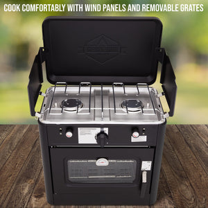 Gas Camping Oven, Portable Camping Stove & Oven with Dual Burners Propane Stove
