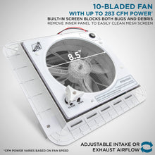 Load image into Gallery viewer, 11” RV Roof Vent Fan, 12V Intake &amp; Exhaust Manual Camper Fan with LED Light
