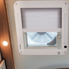 Load image into Gallery viewer, RV Vent Shade with Built-In LED Light - Blocks UV Sunlight and Heat, Fits 11 and 14 Inch RV Fans, Easy Installation
