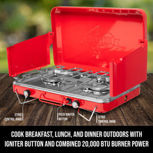 Load image into Gallery viewer, 2 Burner Propane Stove, 20,000 BTU Portable Stove with Handle &amp; Foldable Legs
