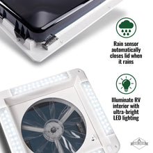 Load image into Gallery viewer, 16” RV Roof Vent Fan, 12V 10-Speed RV Fan with LED Light, Rain Sensor &amp; Remote
