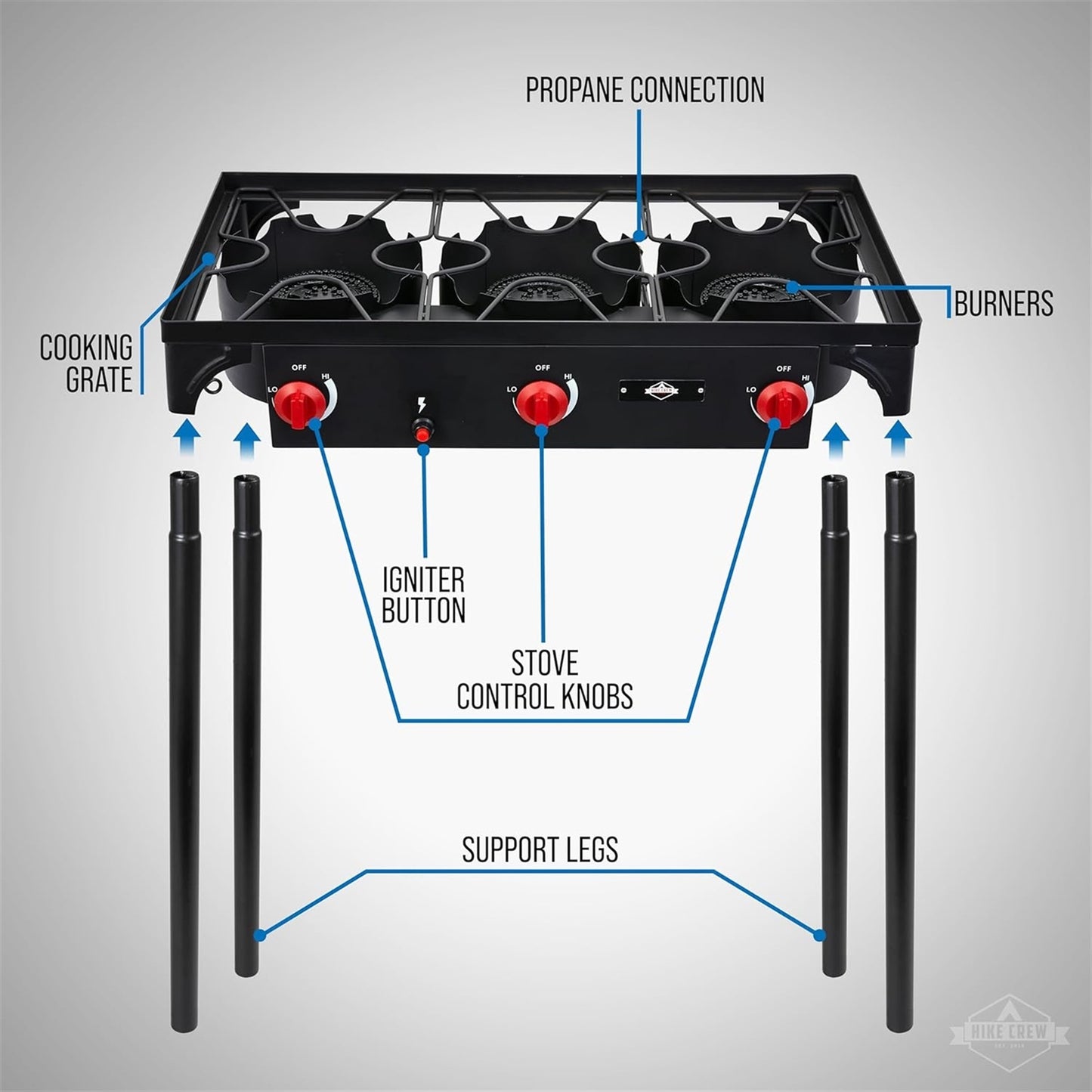 3-Burner 225,000 BTU Gas Camping Stove, Portable Stove W/Auto Ignition & More!