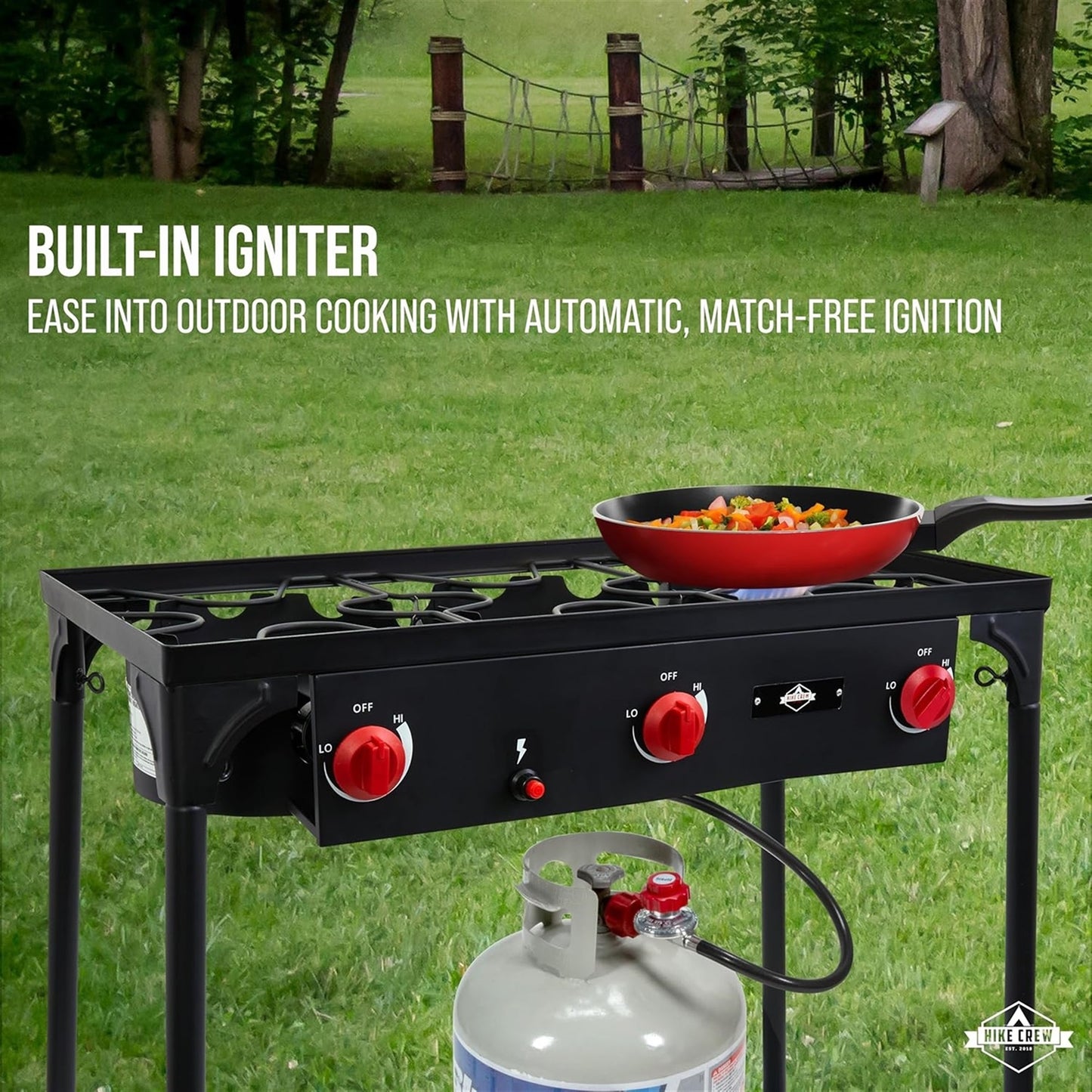 3-Burner 225,000 BTU Gas Camping Stove, Portable Stove W/Auto Ignition & More!