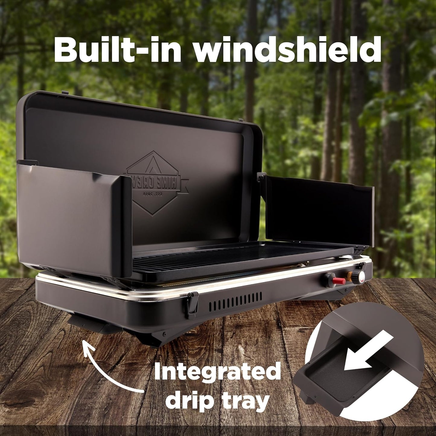 Hike Crew Gas Camping Grill – 13,000 BTU Portable Propane Stove for Camping, Hiking & Camp Kitchens