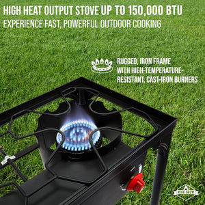 Double-Burner Outdoor Camping Stove 150,000 BTU Portable Stove w/Auto Ignition