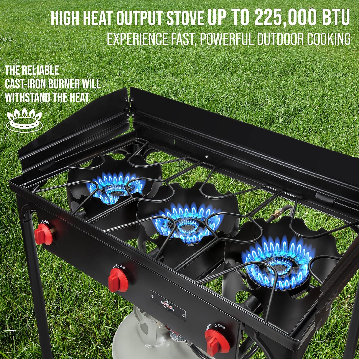 225 000 BTU Portable Gas Stove with 3 Burners Legs Wind Panels Tem Hike Crew