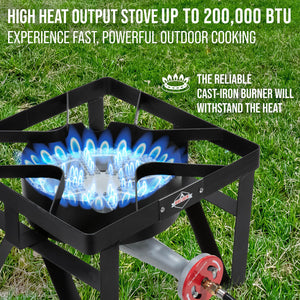 Cast Iron Portable Camping Stove, 220,000 BTU Single Burner Outdoor Camp Stove