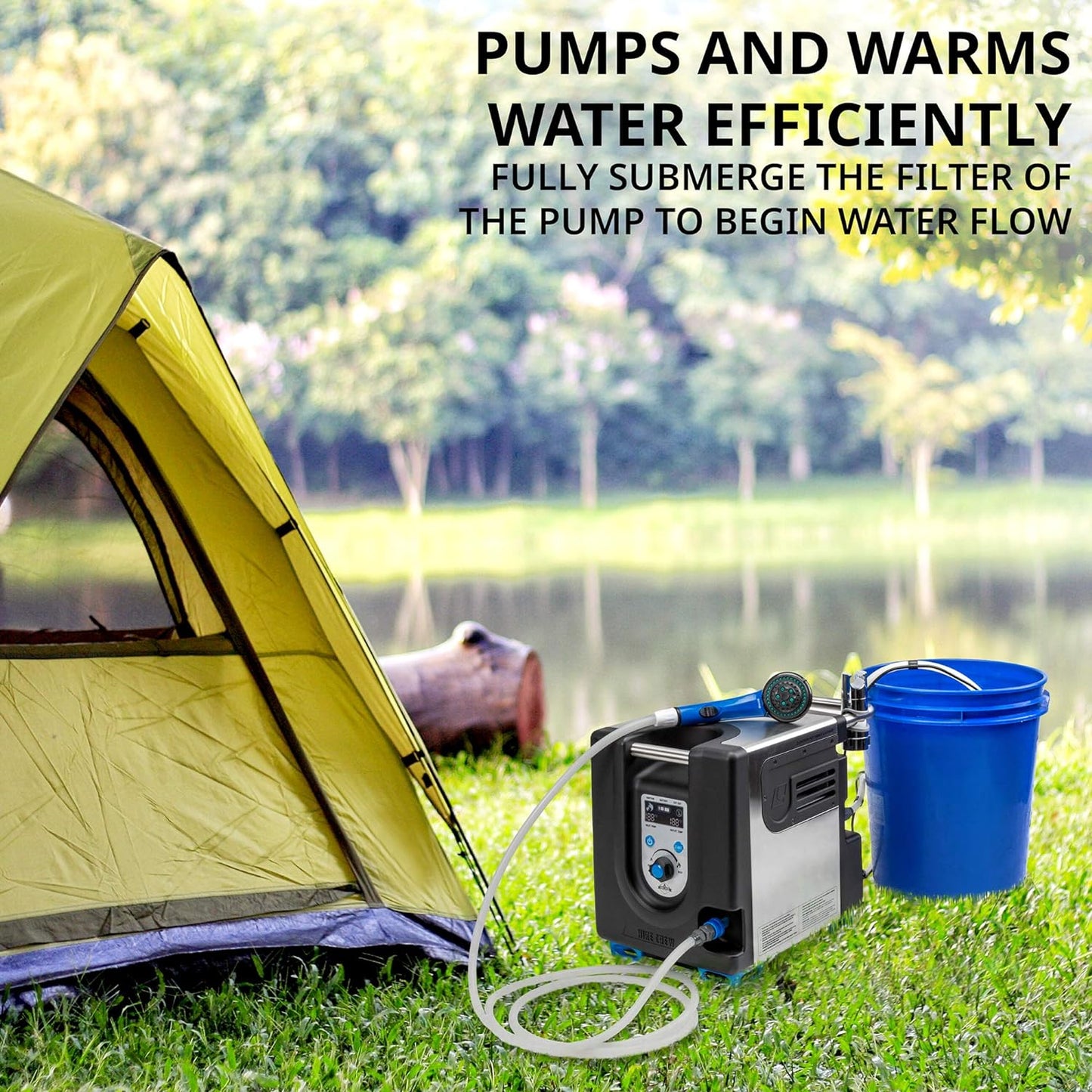 Portable Propane Water Heater and Shower Pump with Built-In Battery, Safety Shutoff and Case