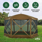 12’ x 12’ Pop Up Gazebo, 6-Sided Instant Outdoor Tent Canopy with Stakes, Ropes & More