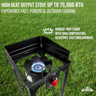 Cast Iron 1-Burner Outdoor Camping Stove 75,000 BTU Portable Stove w/Flame Control