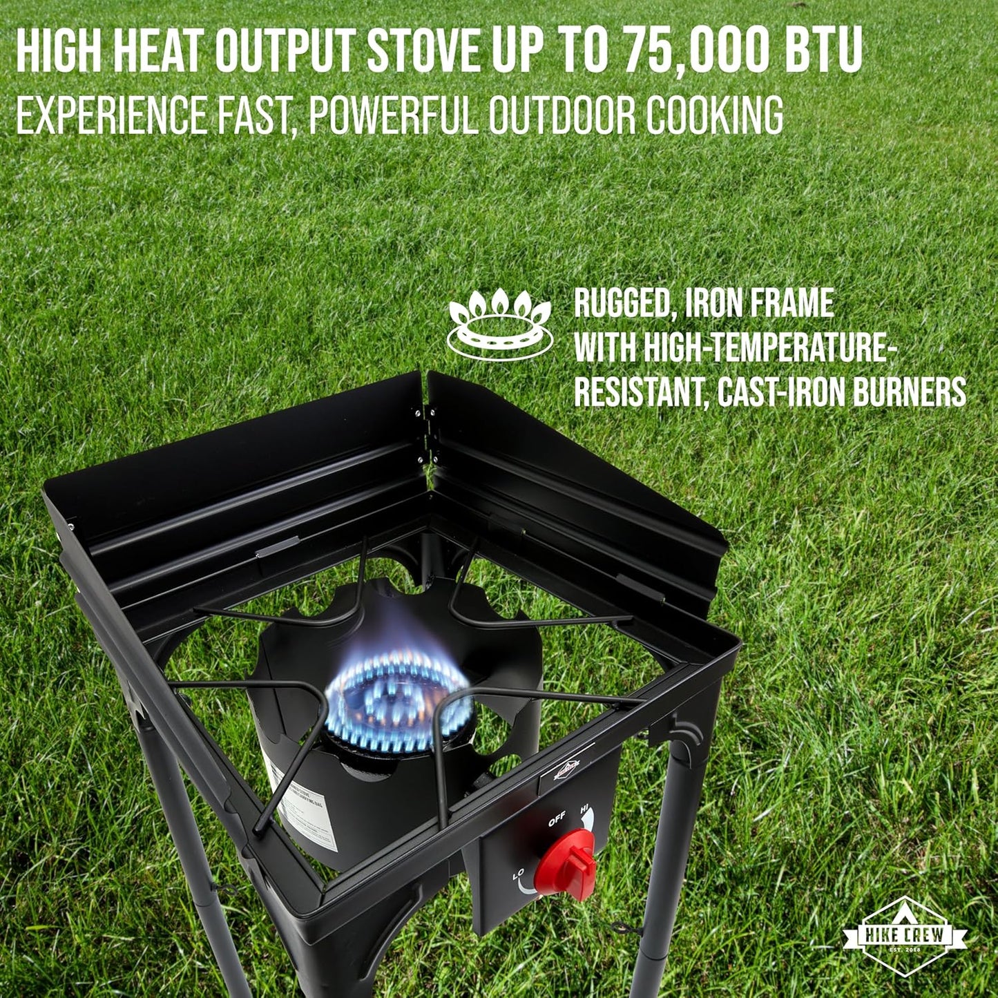 Cast Iron 1-Burner Outdoor Camping Stove 75,000 BTU Portable Stove w/Flame Control