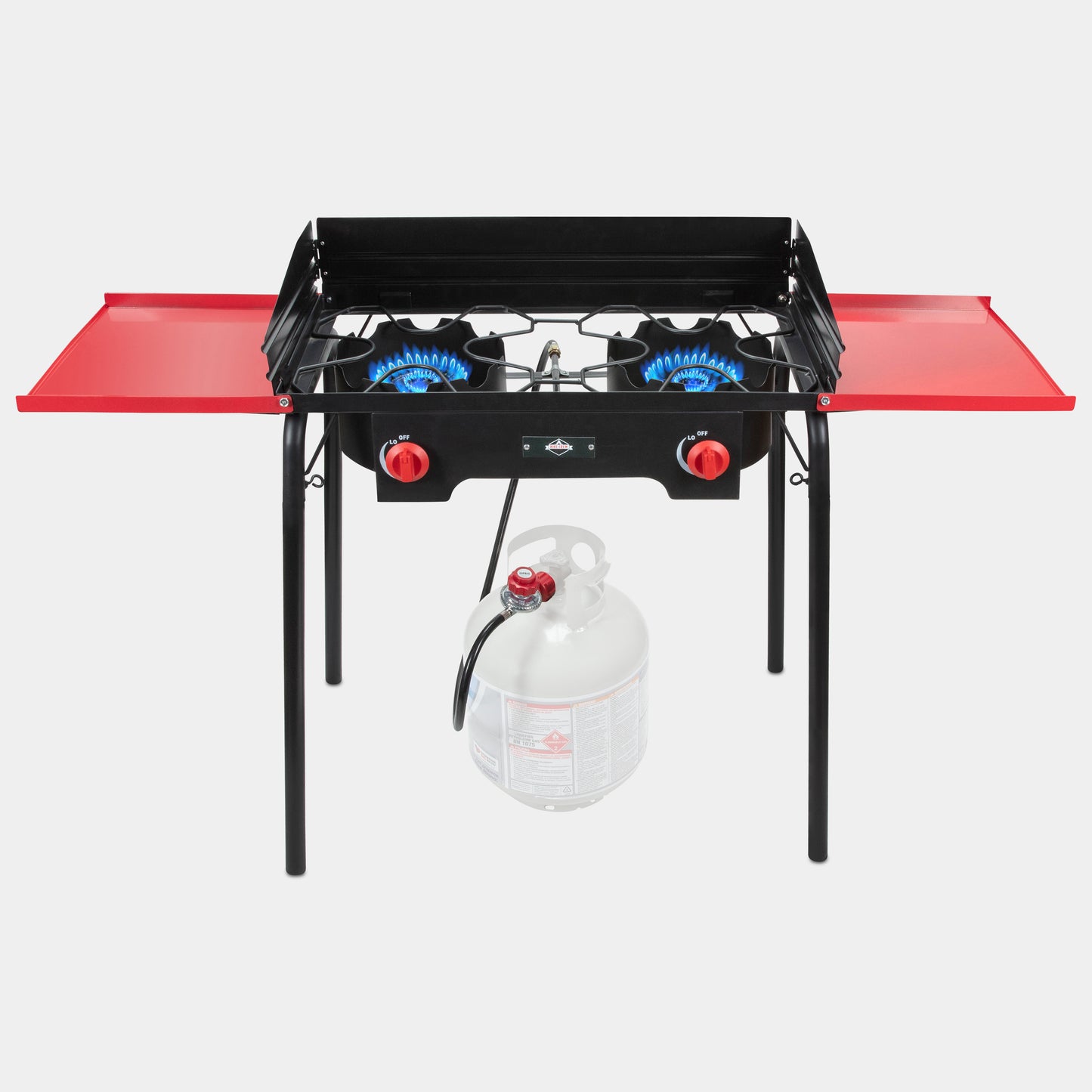 Cast Iron Portable Camping Stove with Side Shelves, 150,000 BTU Double Burner Camp Stove