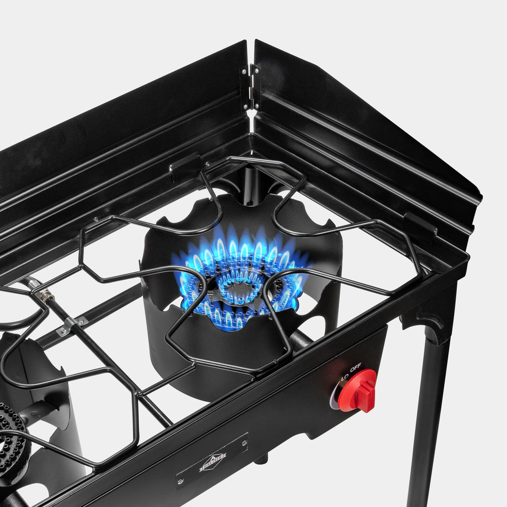 Cast Iron Portable Camping Stove, 150,000 BTU Double Burner Outdoor Camp Stove