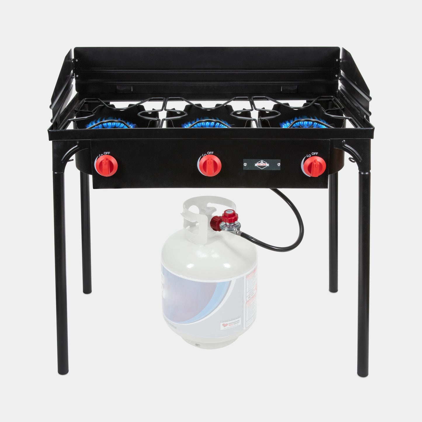 225,000 BTU Portable Gas Stove with 3 Burners, Legs, Wind Panels & Temperature Control