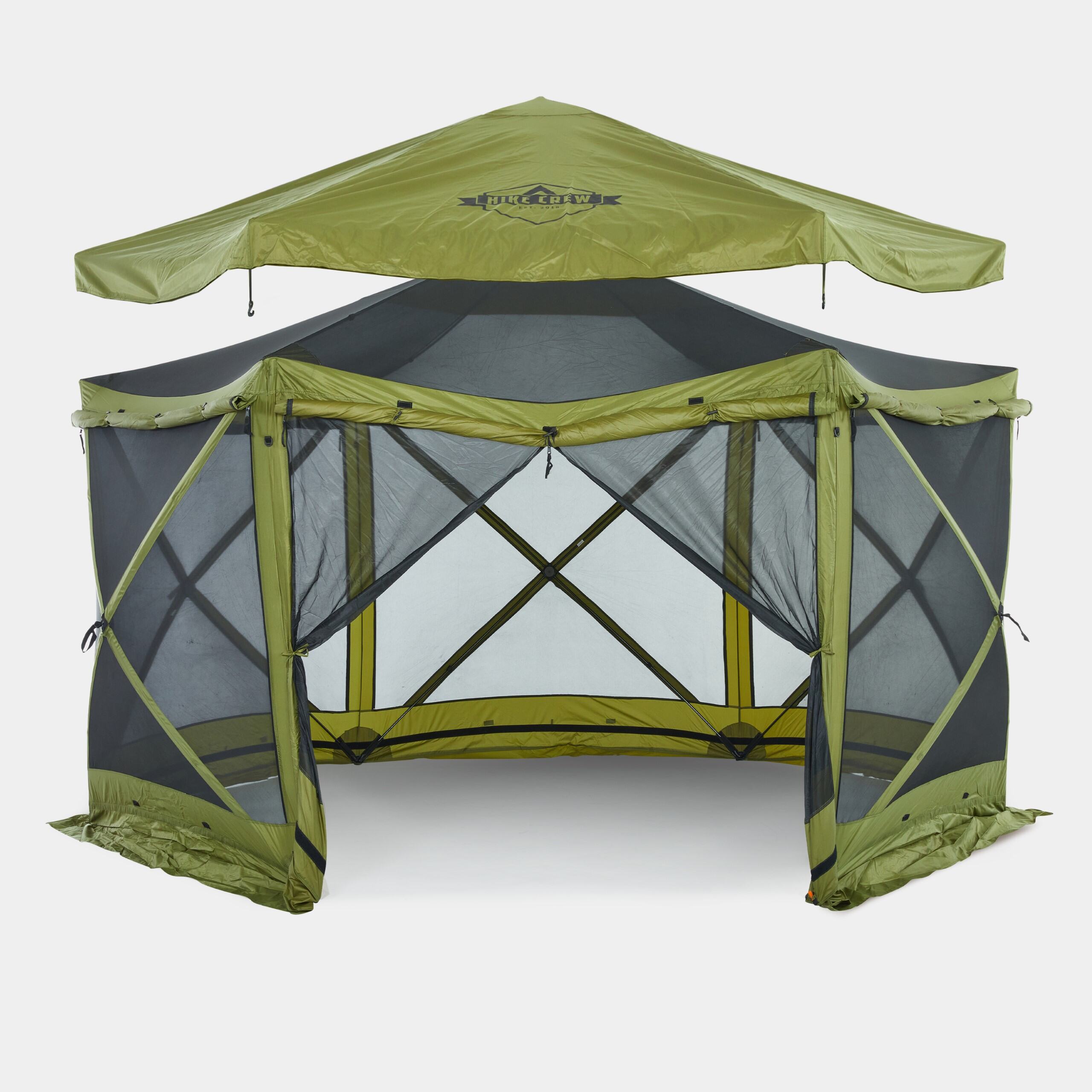 collapsible gazebo tent 13’ x 13’ Screened Roof Pop Up Gazebo Tent, 6-Side Outdoor Camping Canopy Shelter Green